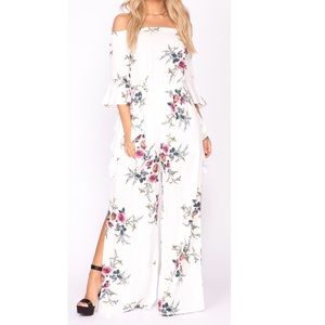 White Floral Off Shoulder Jumpsuit